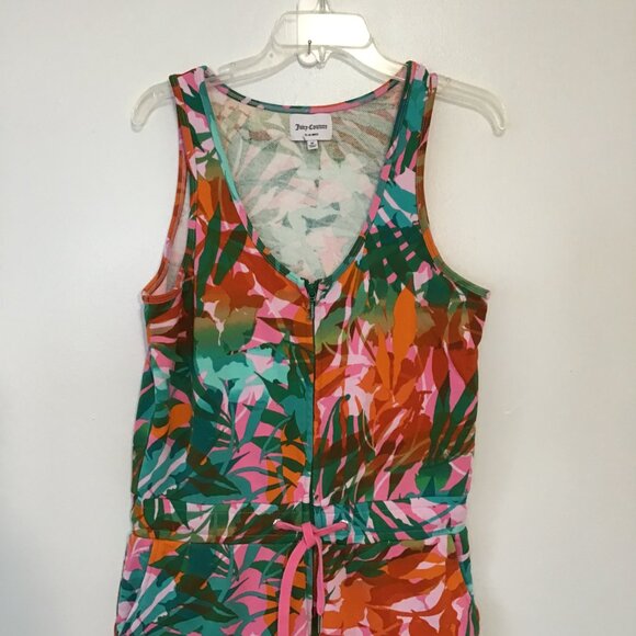 Juicy Couture Tropical Palm Print Sleeveless Zip Front Tank Jumpsuit Size M - Picture 2 of 13